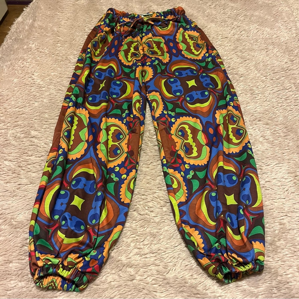 Nuvula joggers sci-fi red brown psychedelic print drawstring waist pants